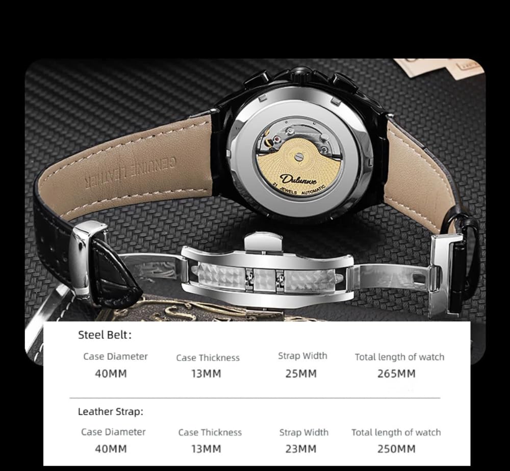 Herren-Armbanduhr, quadratisch, 6-polig, Mondphase, vollautomatisch, mechanisch, Kalenderanzeige, leuchtend, wasserdicht, Business-Mode, Armbanduhren, Wochen- und Monatsanzeige