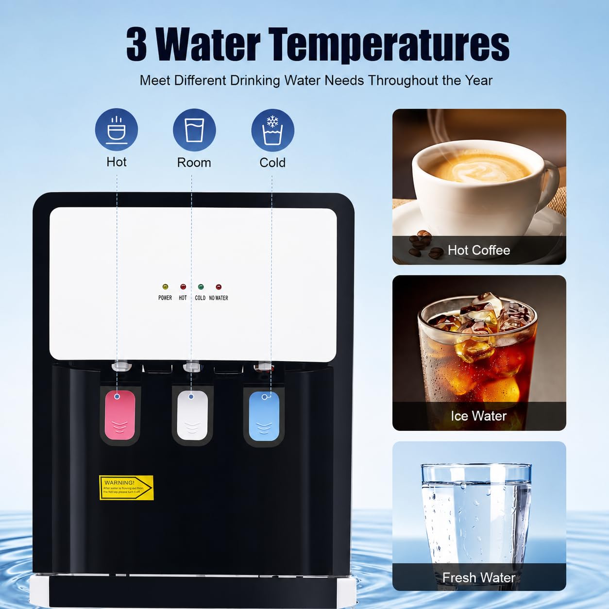 Fuente de agua fría y caliente, dispensador de carga inferior, oficina