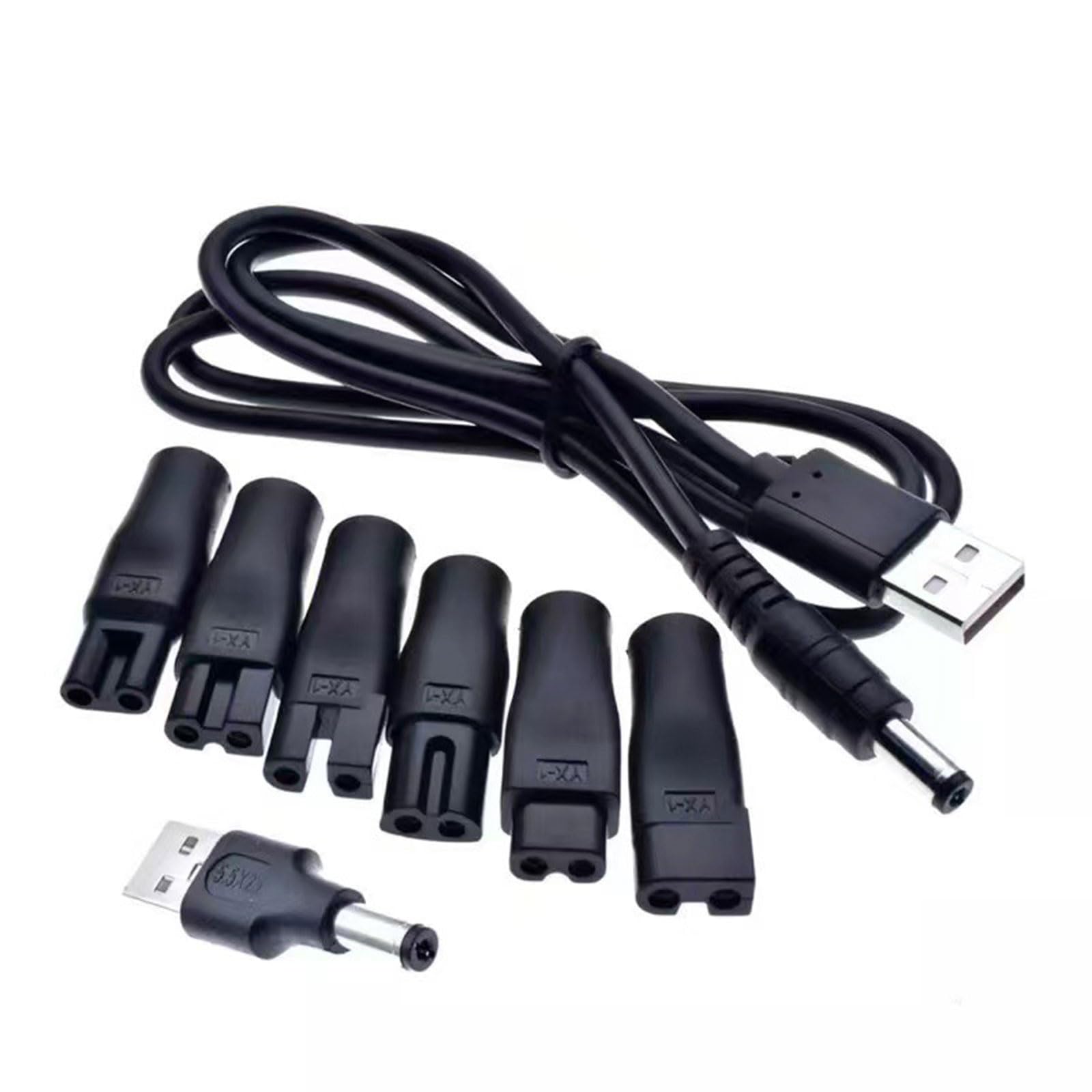Caricabatterie per Rasoio,Cavo Caricabatterie per Rasoio USB,USB Universale Cavo Rasoio Caricatore Alimentatore,Cavo Caricabatterie,Cavo da USB a DC con 6 Adattatori,per Vari 5V Tagliacapelli/Epilator
