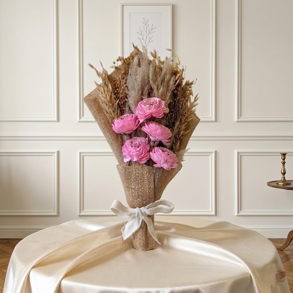 Everlasting Pink Dried Flowers Bouquet Timeless Home Decor Gift (48cm x 27cm x 12cm)-image-1