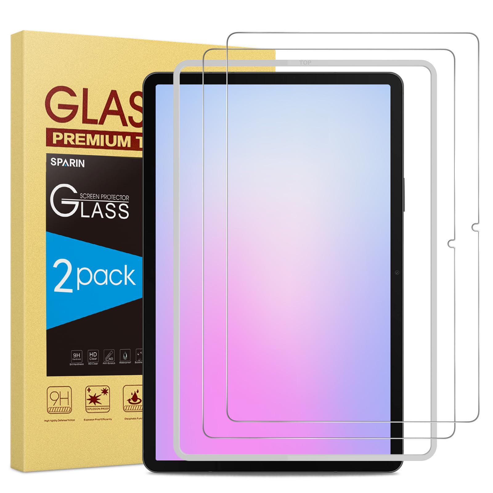 SPARIN Panzer Schutz Glas für Samsung Galaxy Tab S10 Lite/ S10 FE 2025/ S9 FE/Tab S9, Schutzfolie mit Rahmen-Installationshilfe, HD Klar, 2 Stück