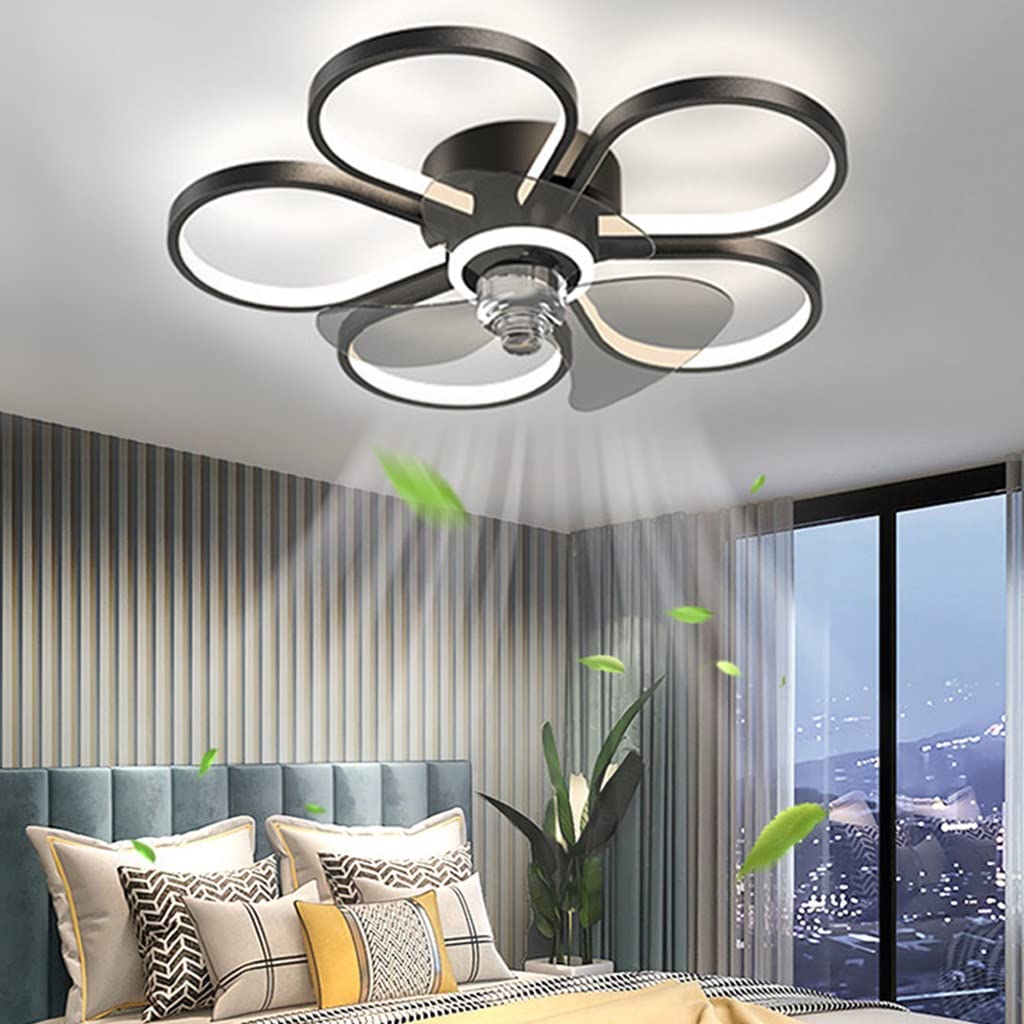 Ventilador de techo con iluminación LED lámpara de techo control remoto lámpara de techo velocidad de viento ajustable 40w silenciador dormitorio comedor Sala estar Sala niños 50cm ( Color : Negro )