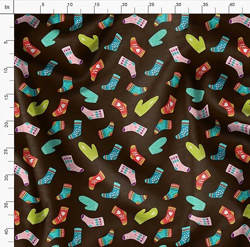 Image of Soimoi Brown Moss Georgette Fabric Socks & Gloves Folk Art Fabric Prints By Meter 42 Inch Wide