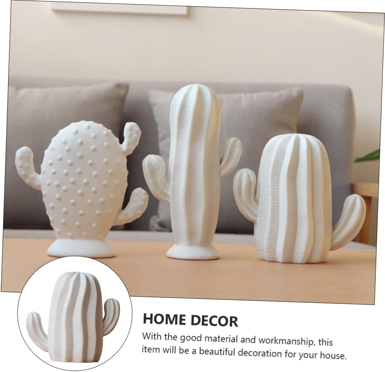 VOSAREA White Ceramic Cactus Figurine Porcelain Succulent Plant Display Statue Nordic Style Art Ornament for Home Living Room Bedroom Office Decoration