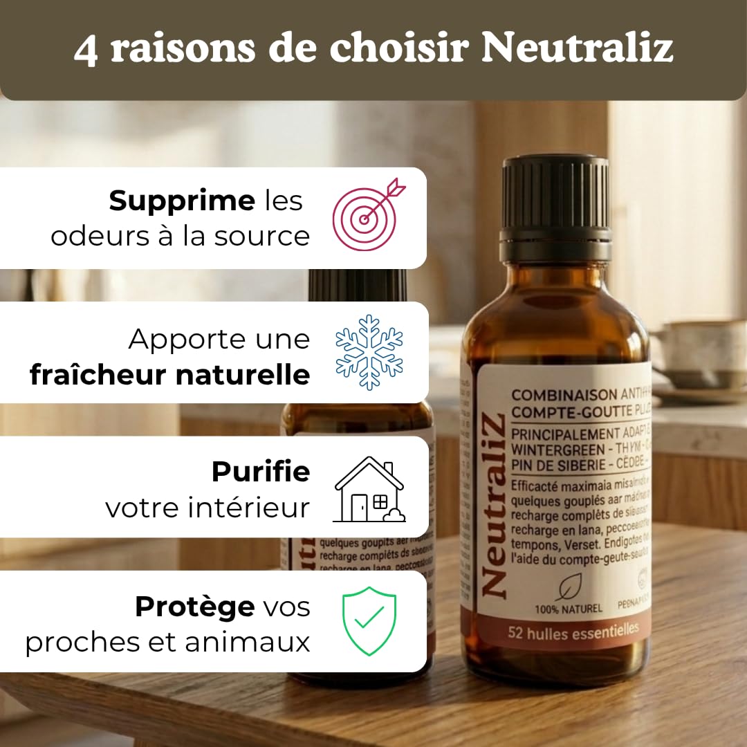 Combinaison Anti-odeurs fait en France - Parfums naturels & frais - 100% naturel aux Huiles Essentielles (54 ml)