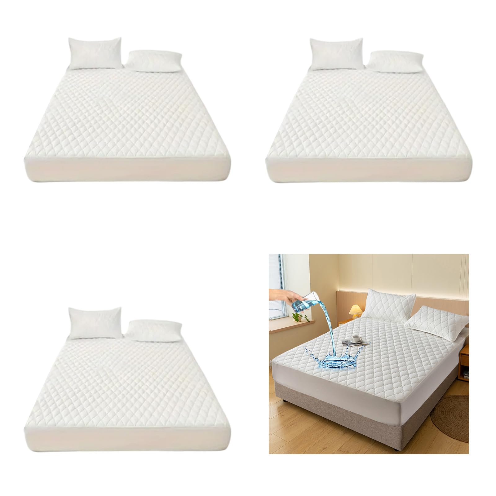 Coprimaterasso con design trapuntato profondamente aderente, per un comfort e impermeabilizzazione, impermeabile