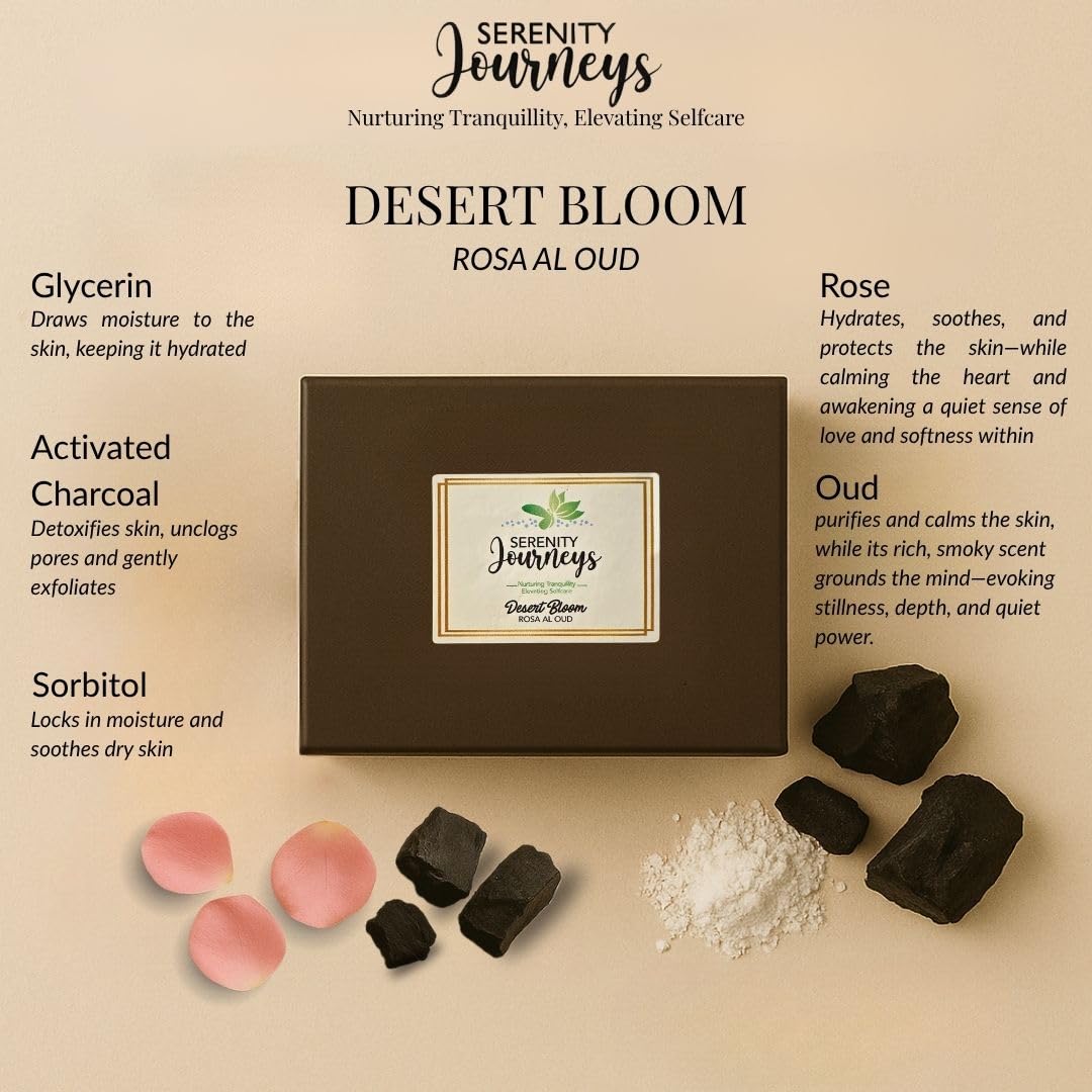 Serenity Journeys Desert Bloom Rosa Al Oud - Handmade Luxury Natural Soap Bar, Multicolour, 120 g (Pack of 1) - Image 4