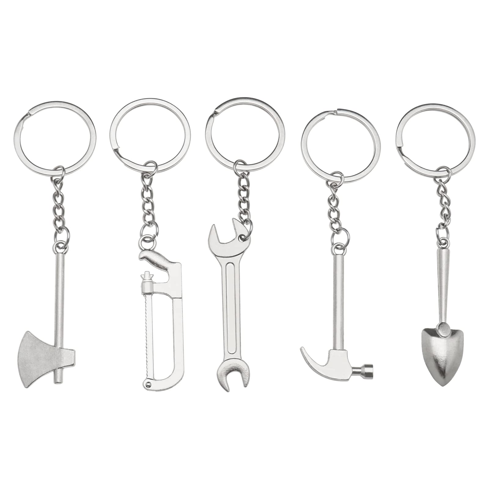 Micro Traders 5Pcs Simulation Tool Keychain Simulation Wrench Key Rings Metal Shovel Keyrings Alloy Decorative Keychains for Women Men Silver