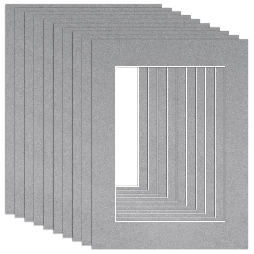 Procut Global 16x12" Silver Picture Mounts to Fit A4 Aperture - Precision Cut Cardboard Photo Mount - Ideal for Frames, Prints, Artwork & Certificates - Sizes & Colours Available - 10 Pack