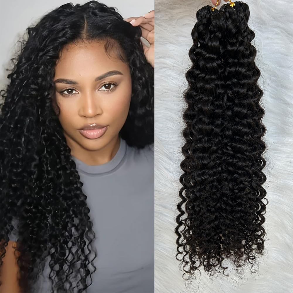 Ssawhair Curly Crochet Human Hair Knotless Pre-Separated Water Wave Human Hair Lightweight Reusable Feather Crochet Hair Extensions 18Inch 120g