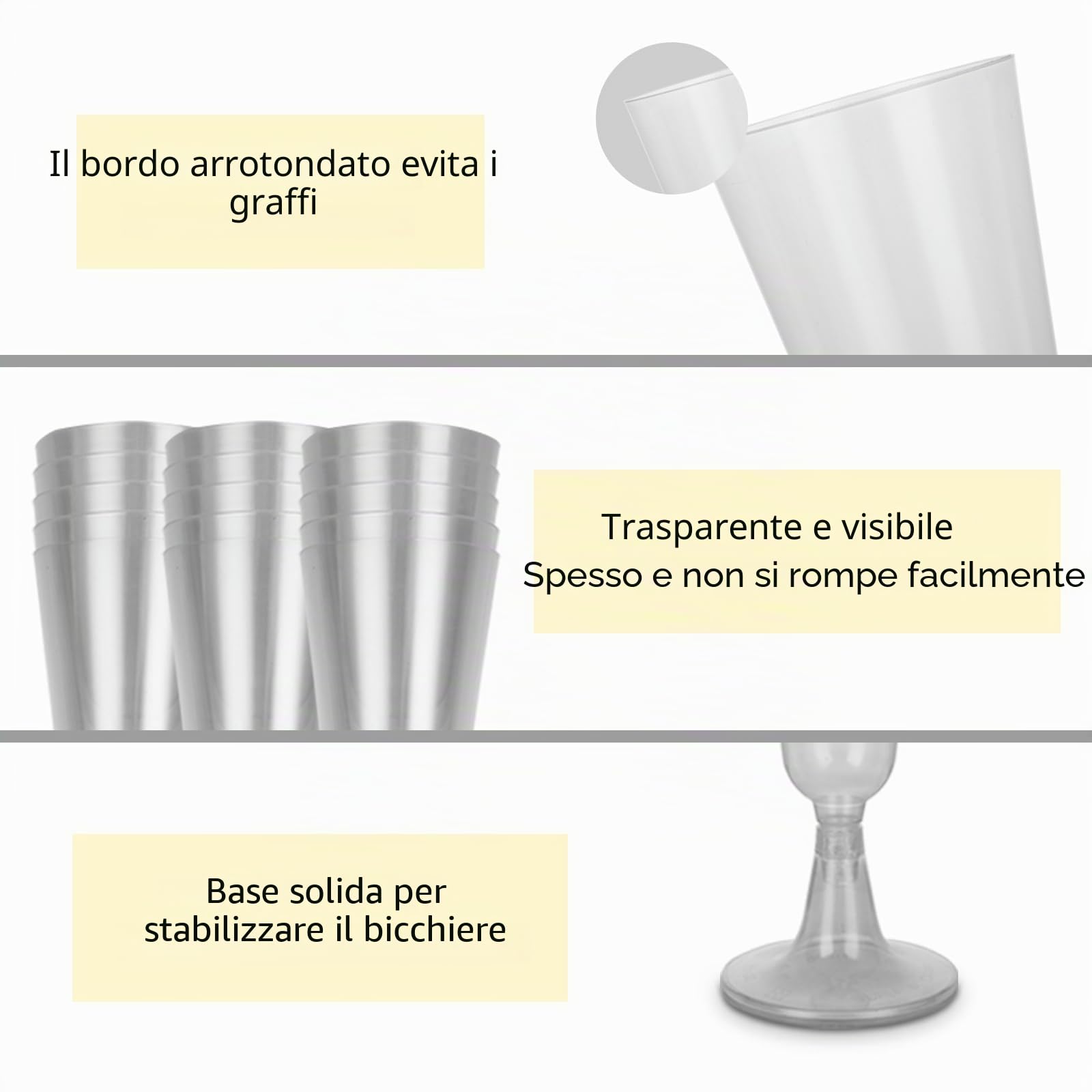 JMIATRY 100 Pezzi Flute Plastica 150ML, Calici Plastica Usa e Getta Riutilizzabile, Calici Vino Riutilizzabile per Feste, Matrimoni, Compleanni