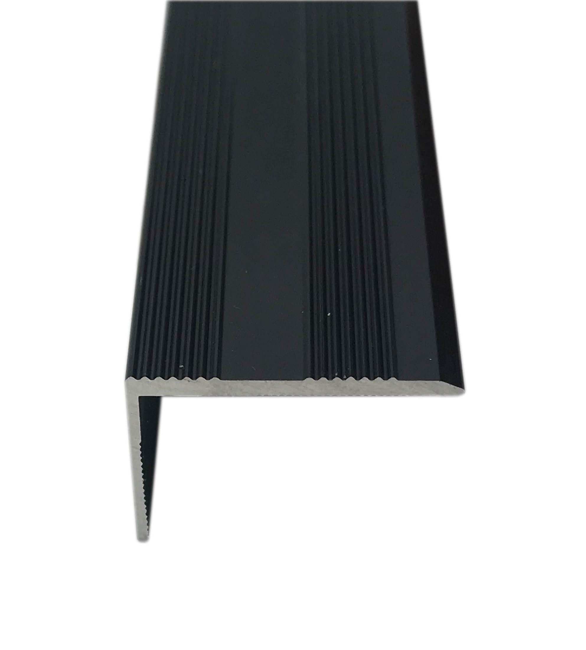 3ft - Stair Edging - Self Adhesive Stick Down - Edge Nosing Tread Strip - Tile/Laminate/Wood Aluminium to Vinyl - Threshold Metal Door Trim - Black