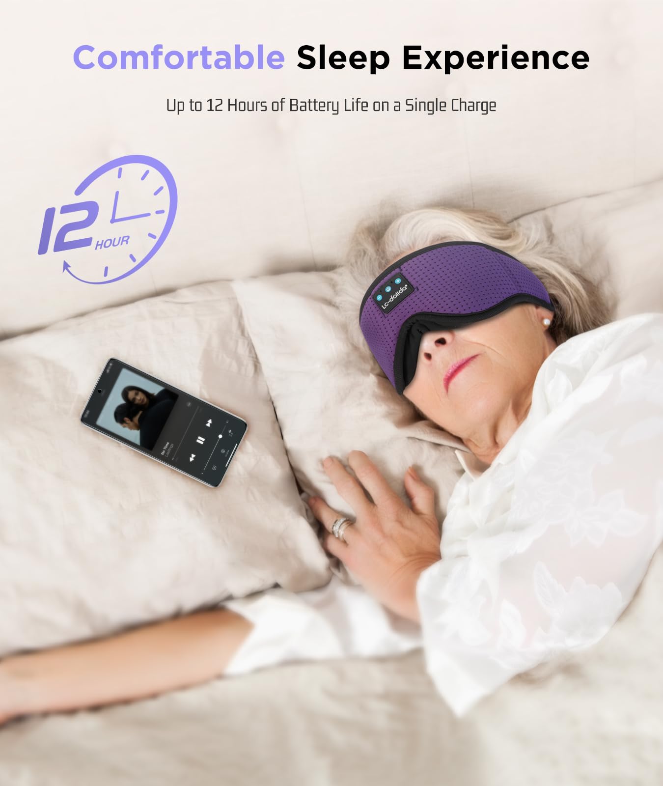 LC-dolida Sleep Headphones, Sleep Mask Bluetooth Wireless Music Eye Mask, Sleeping Headphones for Side Sleepers Sleep Mask with Bluetooth Headphones Ultra-Thin Stereo Speakers Perfect for Sleeping view 6