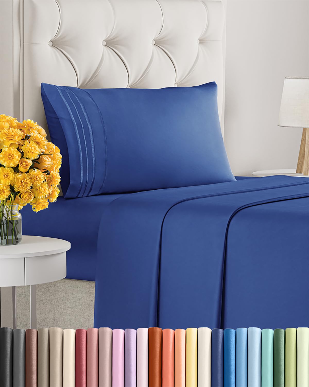 Twin Size 3 Piece Sheet Set - Ultra Soft &amp; Cooling Bed Sheets - Cobalt Blue