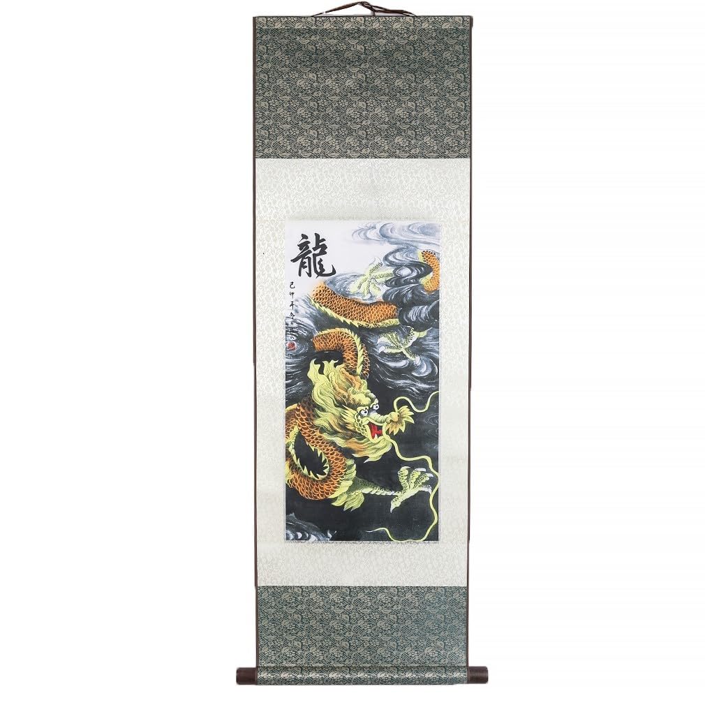 lachineuse – Imperial Chinese Sky Dragon Kakemono - Tapestry - Japanese Hanging Decoration - 100 x 30 cm - Zen Atmosphere - Color Grey - Gift Idea from Japan and Asia