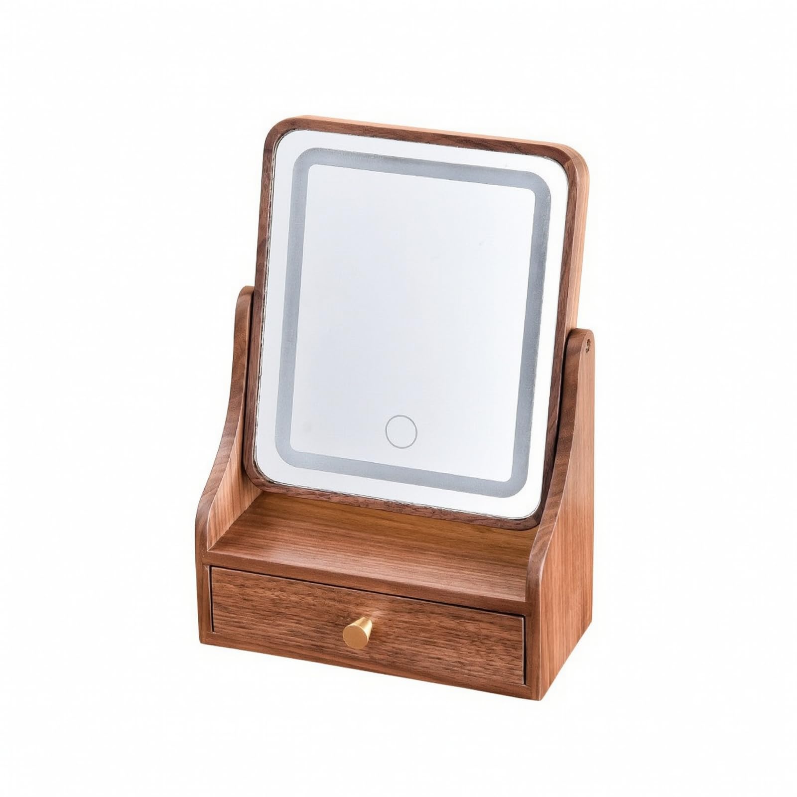Specchio da Toeletta con Cornice in Legno Compatto Toeletta con Specchio Piatto e Illuminazione LED Salvaspazio Mobile per Spogliatoio di Casa, Caffè