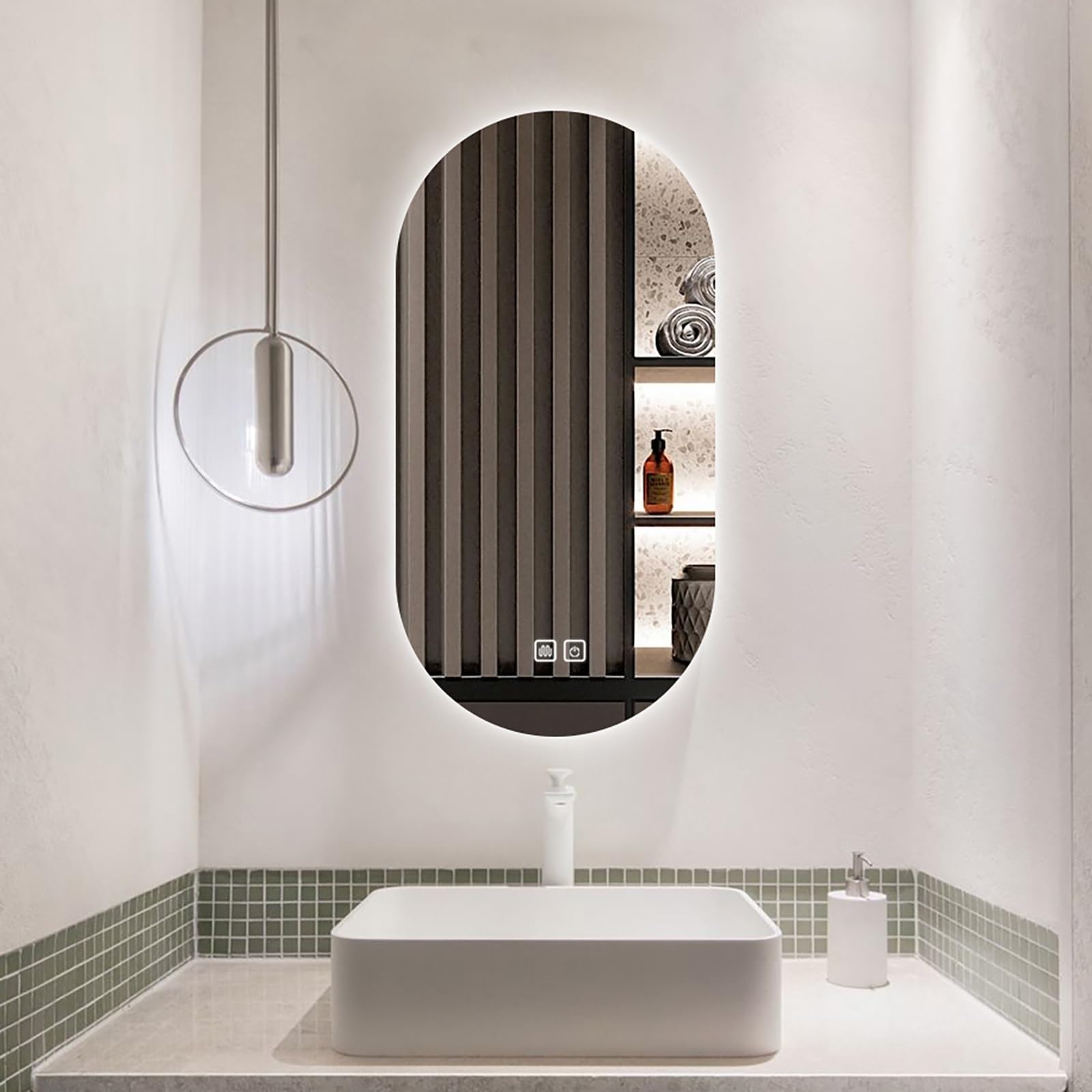 LED Espejo De Baño Ovalado, 50x80cm/60x90cm/60x100cm, Espejo De Pared Grande Asimétrico, Espejo De Tocador HD, 3 Luces De Color Ajustable, Antivaho, Para Salón Dormitorio Entrada ( Color : A-anti-fog