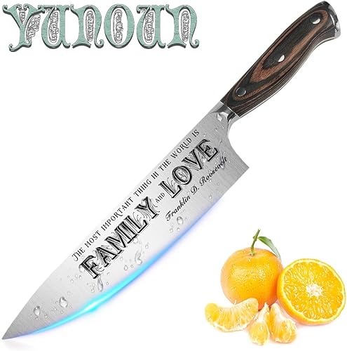 Yunoun Juego de cuchillos de chef forjados de acero alemán de alto carbono, aniversario, cumpleaños para padres de hija e hijo, regalo de barbacoa