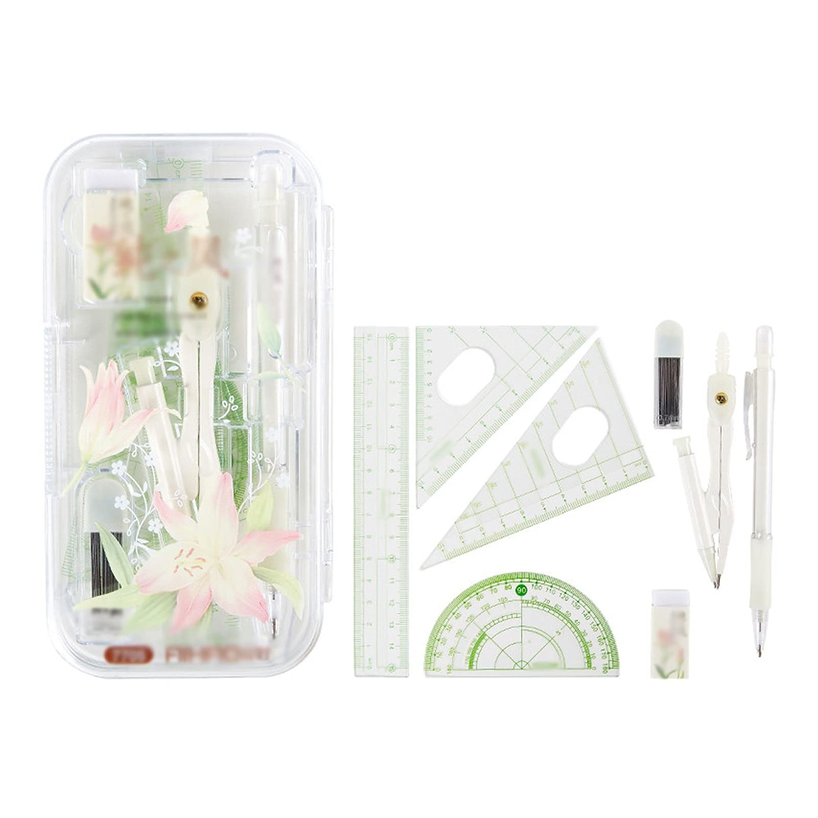 Set Di 8 Pezzi Di Geometria, Set Di Bussole Geometriche, Kit Per Matematica, Materiale Didattico Per Disegno Bussola E Goniometro, Ricariche Per Matita, Gomma, Righelli Per Scuola