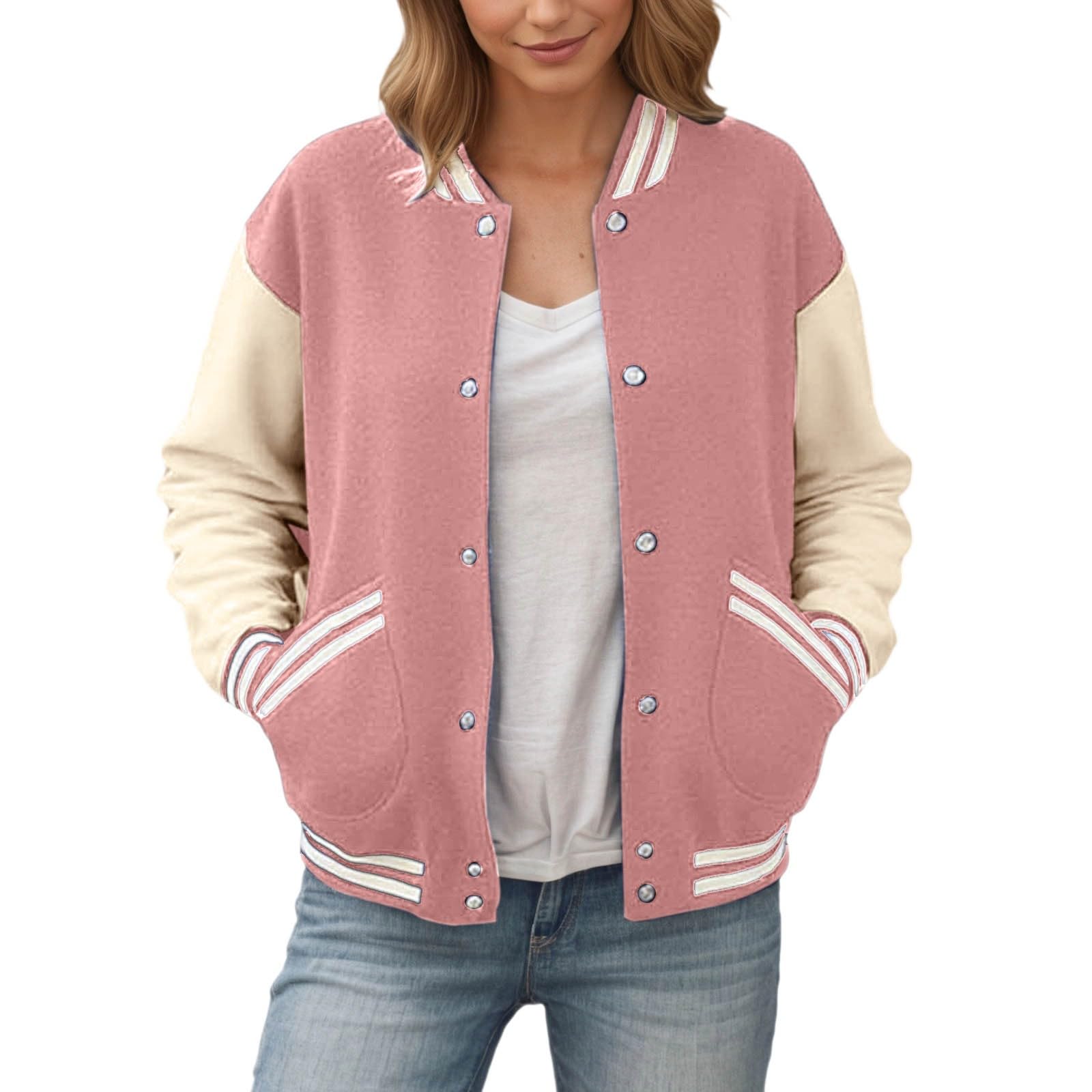WWricotta Chaqueta de béisbol informal de manga larga con botones, ligera y de color, para exteriores, mujer, casual