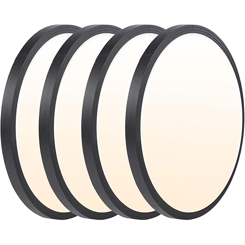 4 Pack 12 Inch 28W LED Flush Mount Ceiling Light, Black Shell 3 Color Changeable (3000K/4000K/6000K),120V Slim Surface Mount Ceiling Light Lighting Fixture for Kitchen Bedroom Living Room