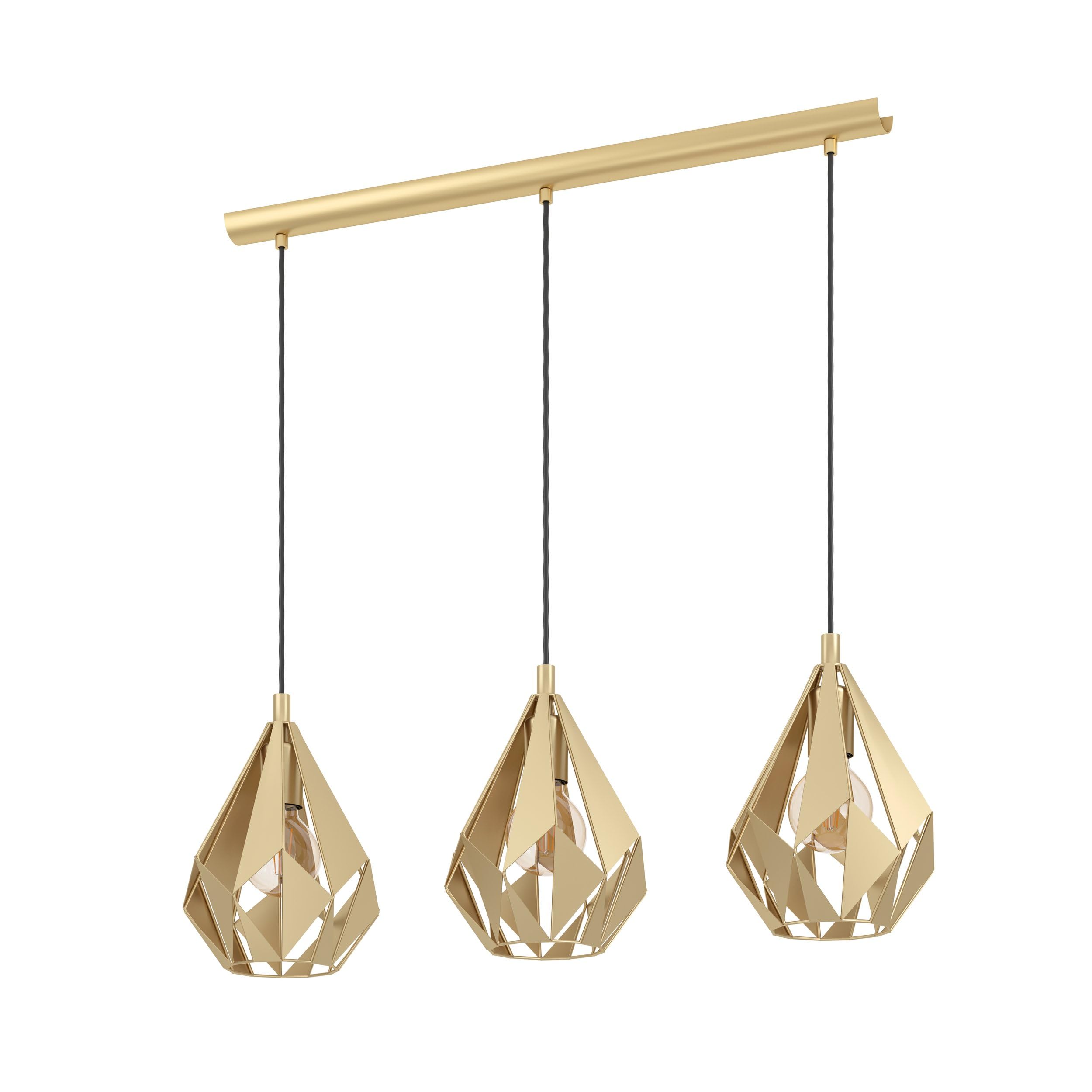 EGLO Pendellampe Carlton, 3-flammige Pendelleuchte über Esstisch, Hängeleuchte im Retro-Design aus Metall in Gold, Hängelampe mit E27 Fassung, L 80,5 cm