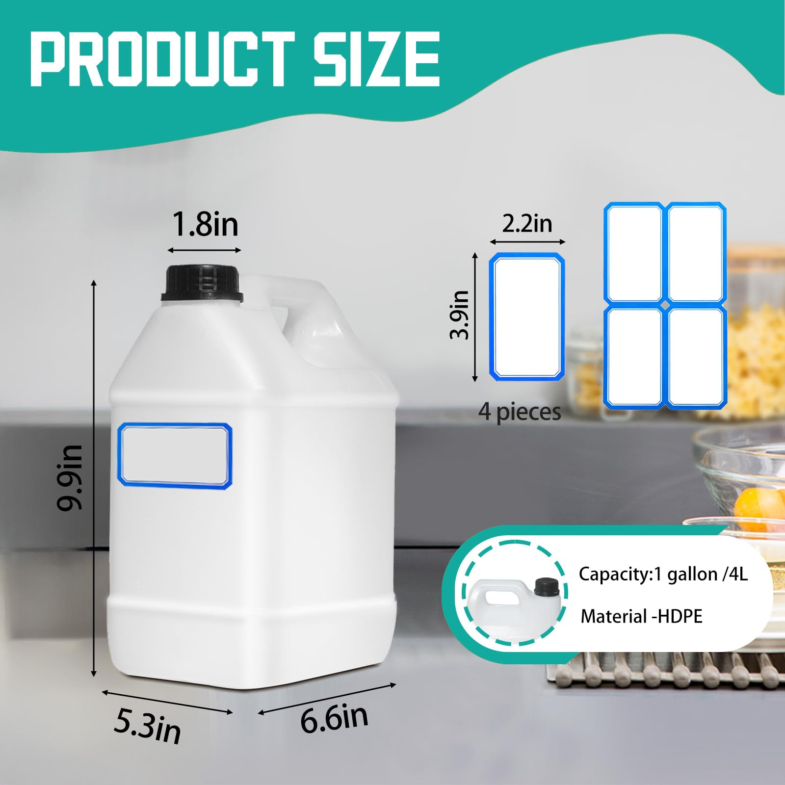 Zikoos 3 jarras de plástico de 1 galón con tapas y asas, recipientes cuadrados translúcidos de almacenamiento de líquidos, reutilizables, para camping, salsas, jabones, detergentes, líquidos,
