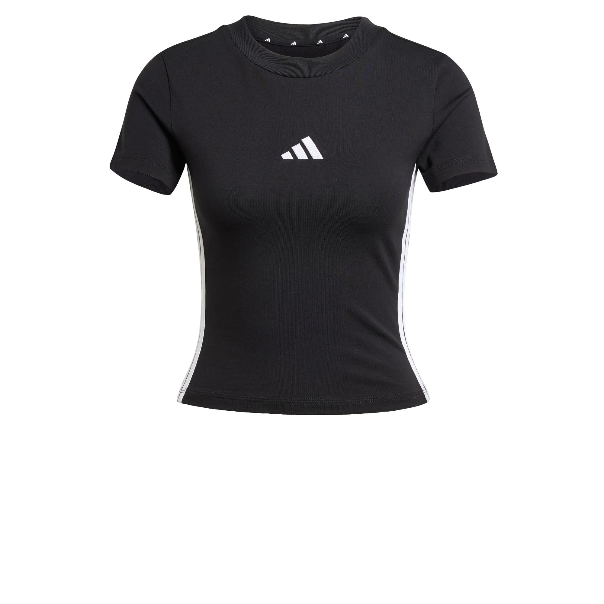 adidas Women's Essentials 3 Stripes Slim Baby T-Shirt, Black/White, XL