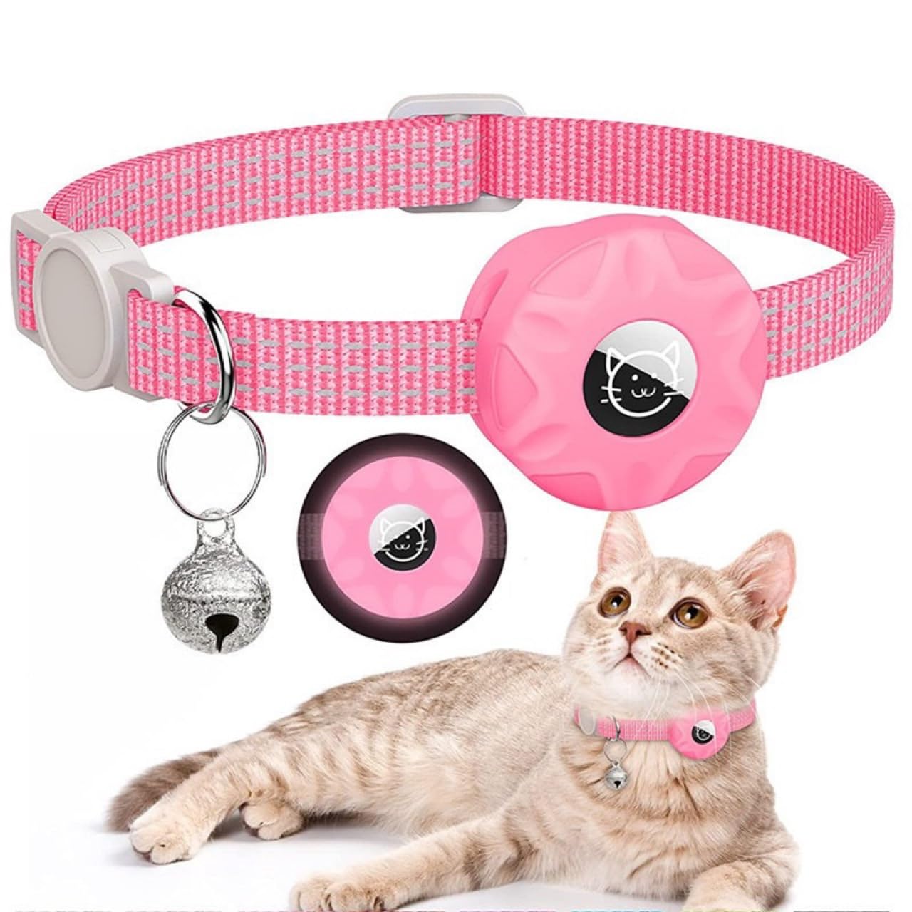 ZABEES AirTag Cat Collar, Reflective Kitten Collar Breakaway Air Tag Cat Collar, Cat Collar with AirTag Holder and Bell, Lightweight Cat Collars for Girl Boy Cats Kittens Puppies (Pink) (B0CJMP2C6V) Amazon Price History, Amazon Price Tracker