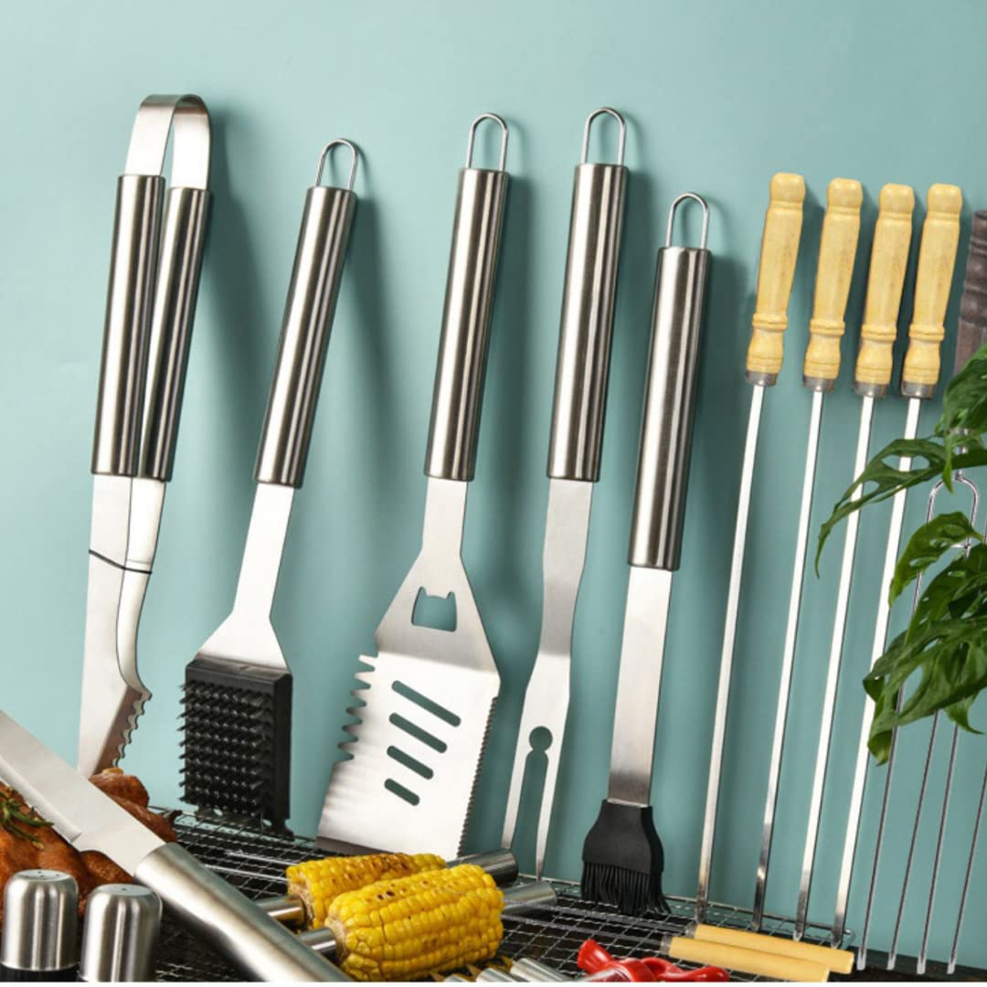 20PCS Profesjonalny zestaw akcesoriów do grillów ze stali nierdzewnej dla mężczyzn, zestaw narzędzi do grillowania Heavy Duty, zestaw akcesoriów do grillowania z torbą do przechowywania