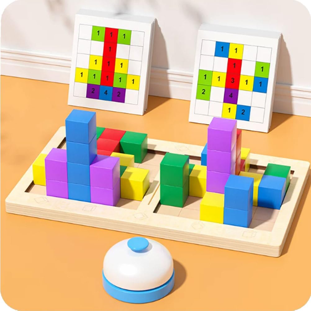 Juego Bloques Construcción 3D Madera Montessori para 2 Jugadores | Juguete Rompecabezas Apilamiento Razonamiento Espacial, Juguete Lógico Competitivo Interactivo para Padres e Hijos