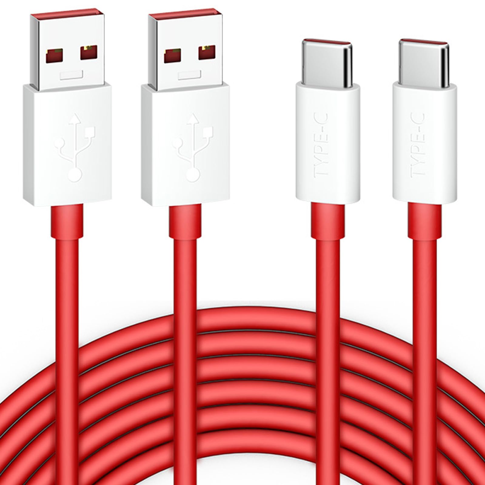 Jelanry OnePlus SUPERVOOC/Warp Charging Cable 65W 80W, 2Pcs 3.3FT USB Type C Cable Dash Charging Cable Rapid Data Syncing Fast Charger Cable for OnePlus Open 12R 12 11 10 8 Pro 7 6 5T 3T 3, Red