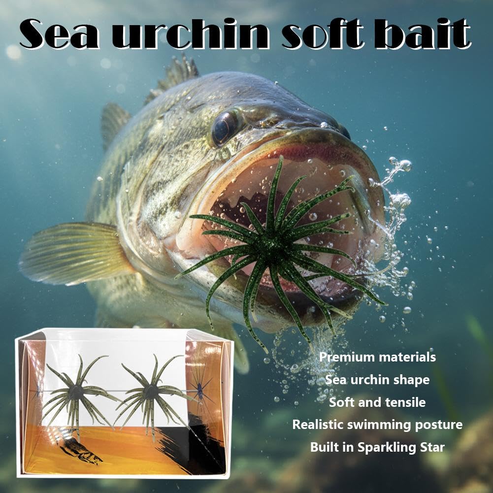 2PCS Bass Fishing Bait - Lure Bait for Black Pits,Soft Sea Urchin Baits,Soft Artificial Sea Urchin Lures for Shore,Trout,River,Lake,Saltwater,Freshwater,Father's Day Fishing Gifts for Men,Fishermen — view 5