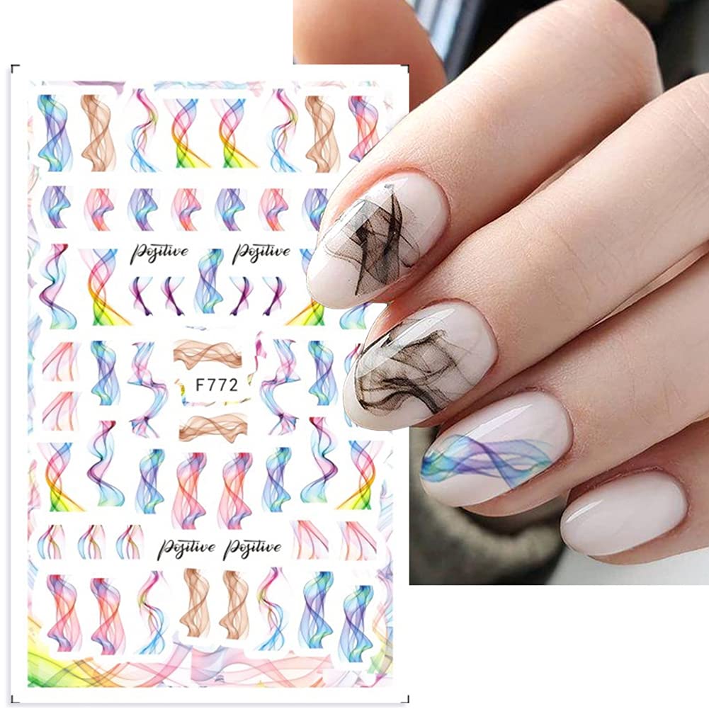 5 Sheets Abstract Line Nail Art Stickers Decals Jungle with Leaves Graffiti Nail Decals 3D Self-Adhesive Design Manicure DIY Nail Decoration Supplies for Fake Acrylic Nails for Women Girls Kids