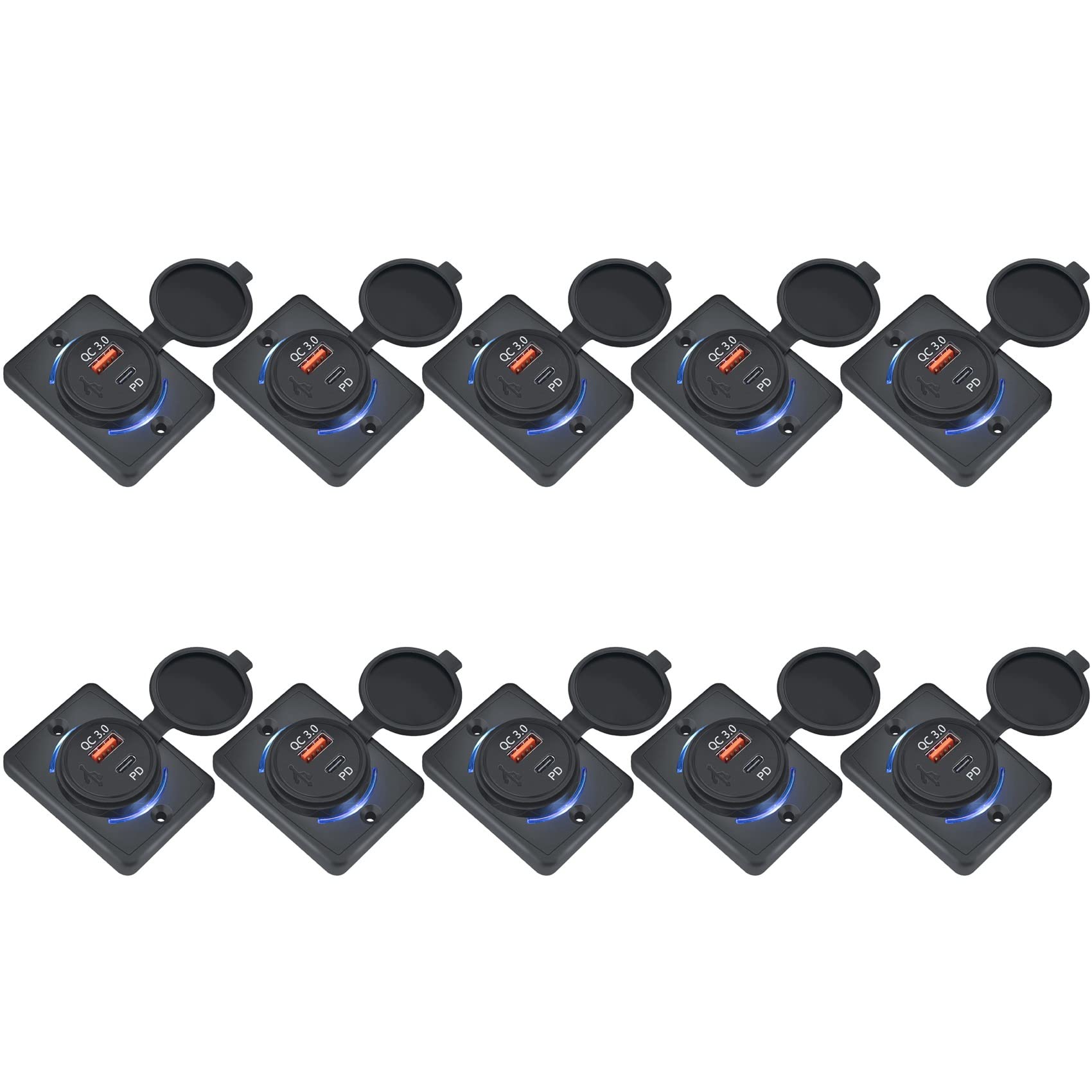10 x gniazdo do ładowania samochodowego 18 W i QC 3.0 USB szybkie ładowanie 3.0 QC 3.0 do samochodów, łodzi, łodzi, kamperów