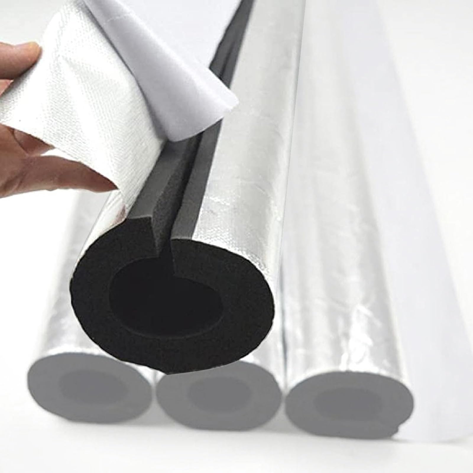 Aislamiento de Tuberías de Espuma y Lámina de Aluminio para Exteriores de 30 mm, Coquilla Aislante Autoadhesivo para Protección Contra Heladas en Invierno(63x30mm)