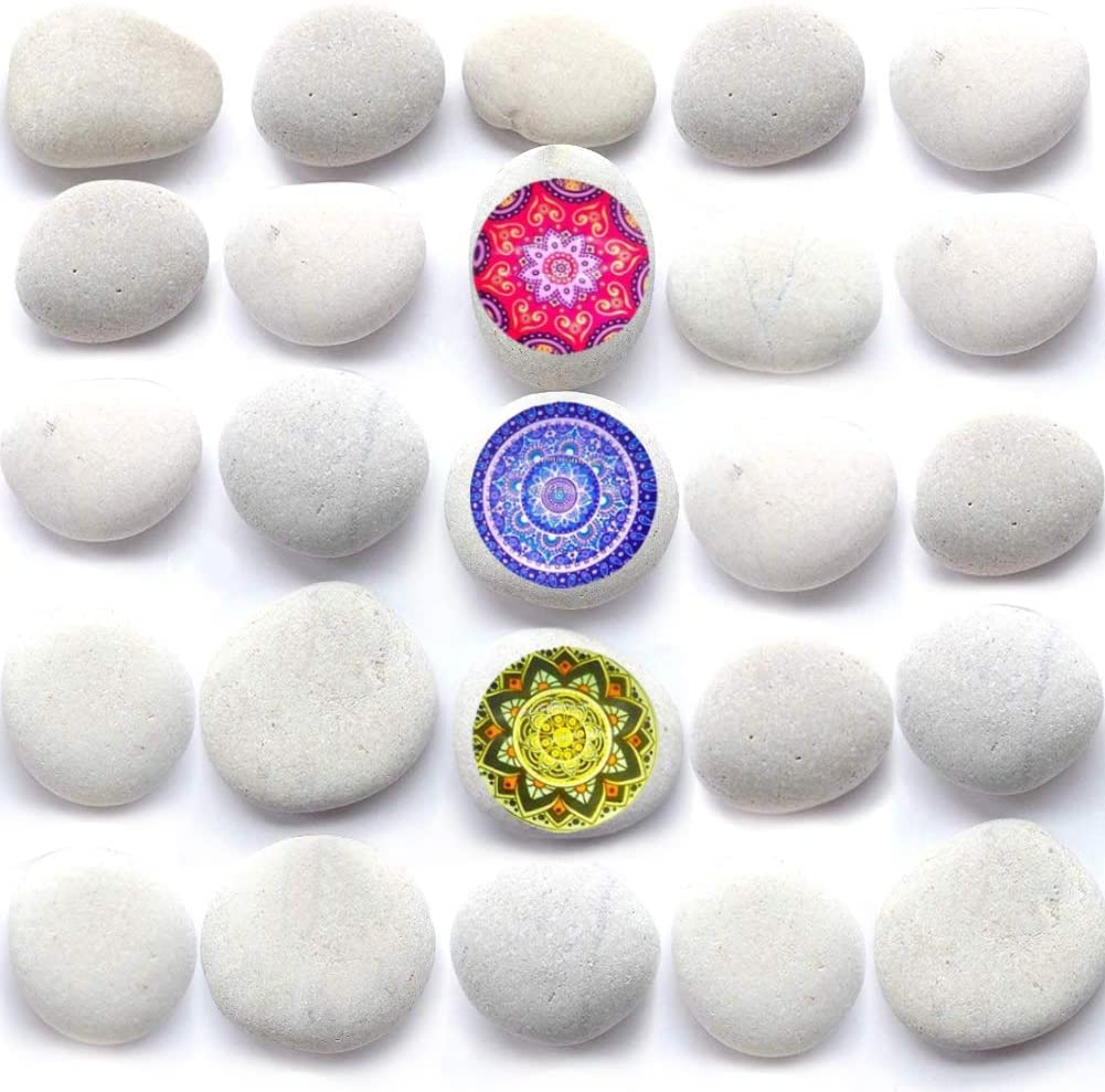 White Pebbles for Painting, 24 Pic Stone 2-3 inches Perfect for Painting Kindness Kids Party,Crafts Garden, Landscape and Decorative Pebbles Stones