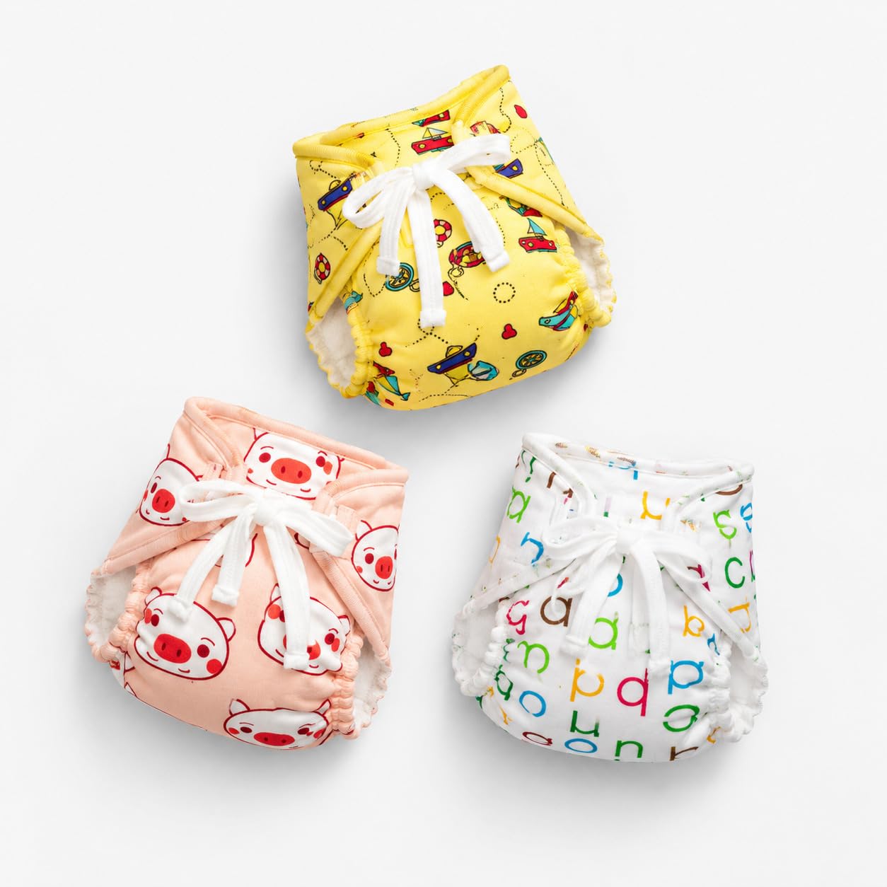 SNUGKINS Dry Feel Padded Langot/Nappies for New Born Baby 6-10 Months | 100% Pure Cotton Cloth Nappies | Washable & Reusable (large, Alpha Boat & Pig - Pack of 3)-picture-16