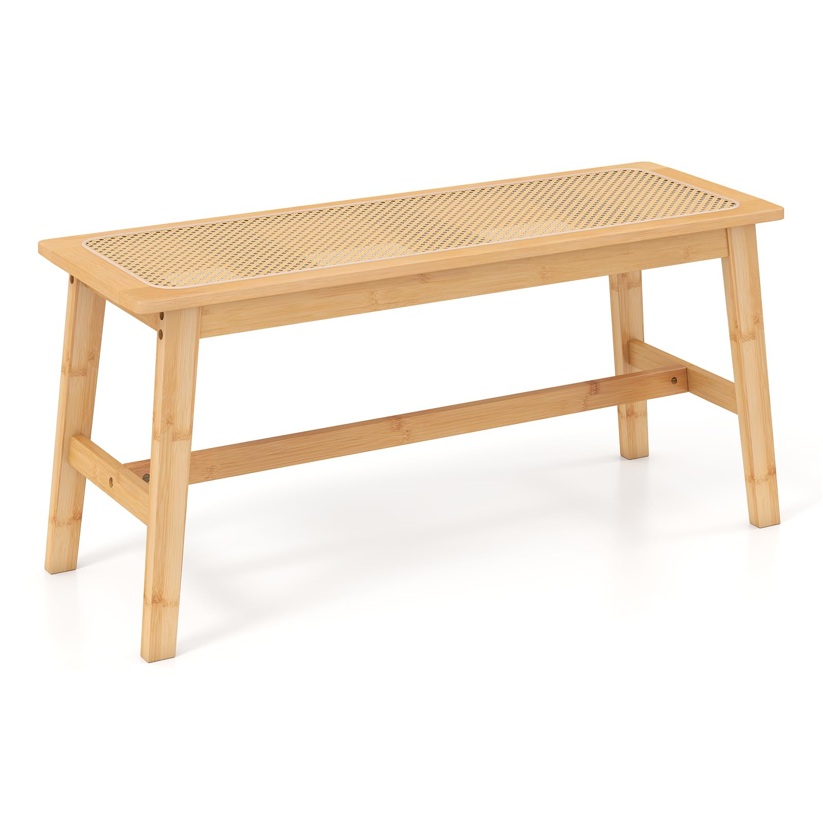 COSTWAY Banc de Salle à Manger en Bambou, Assise en Rotin PVC, Banquette pour 2 Personnes, Patins Antidérapants, Banc Interieur pour Cuisine Entrée Bout de Lit, Charge 300 kg, 100 x 35 x 45 cm