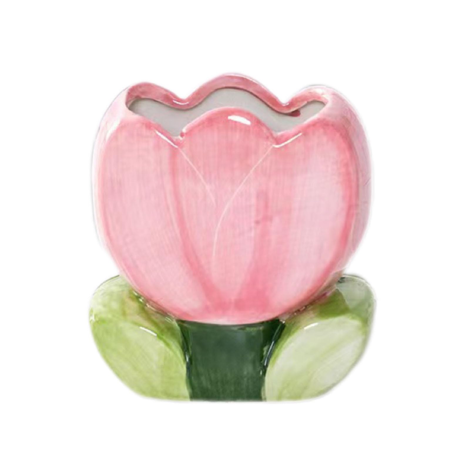 TANG SONG Ceramic Tulip Make up Brush Holder Flower Cosmetic Storage Box Pen and Pencil Holder Desktop Organizers (Pink)