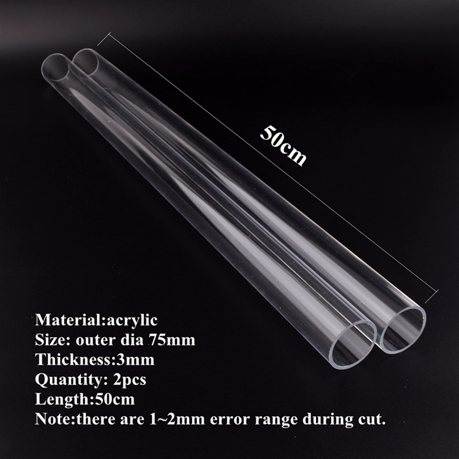 Paquete de 2 tubos redondos acrílicos transparentes, 16-110 mm diámetro exterior, 500 longitud | Tubo rígido transparente con alta resistencia y rigidez for lámparas y manualidades de bricolaje(Outer dia 40mm)