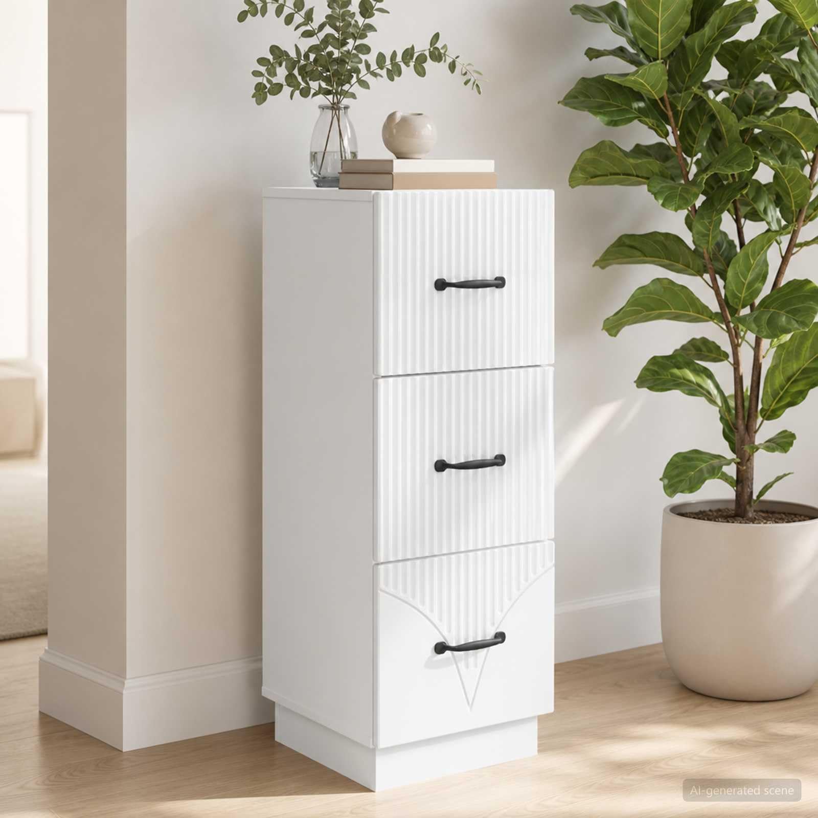Cassettiera in legno bianco lucido, 33 x 34,5 x 87 cm, 3 cassetti, per camera da letto, corridoio e ufficio, con spazio