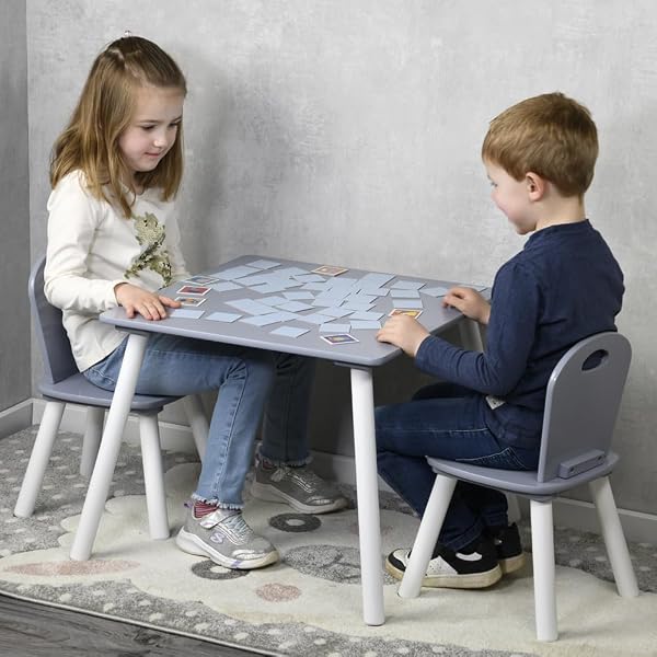 Kesper Kindertafel met 2 stoelen in wit/grijs
