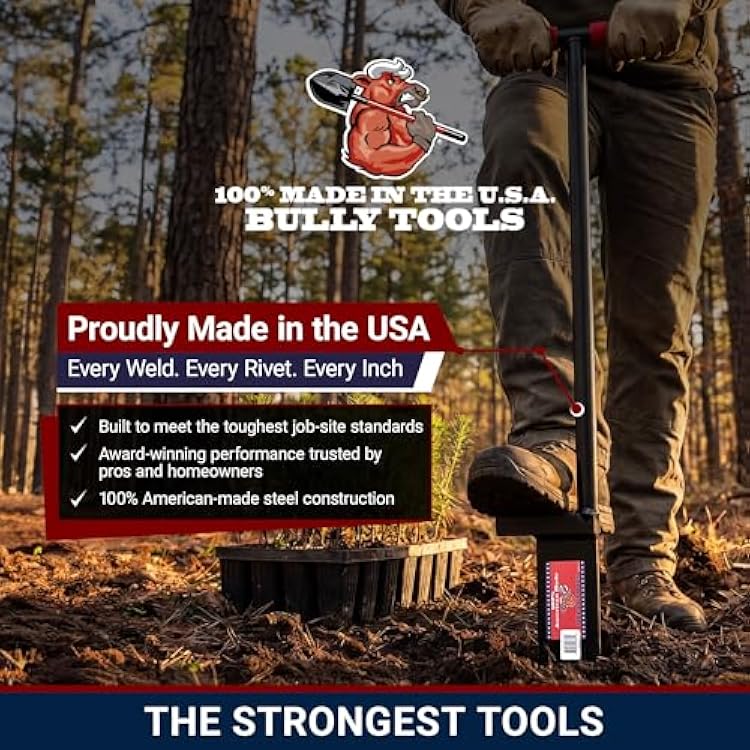Bully Tools 11-Gauge Dibble Bar Tree Planting Tool | Heavy Duty All-Steel Digging Bar for Planting Seedlings Saplings and Young Trees | T-Styled Handle with Rubber Grip Hole Digger, 100% Made in USA