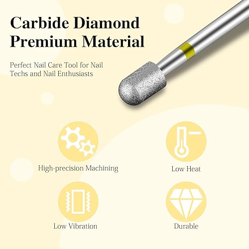 Miniatura 4 de Broca cilíndrica de carburo de diamante para quitar cutículas, vástago de 332 pulgadas, broca profesional de carburo de diamante para uñas de gel