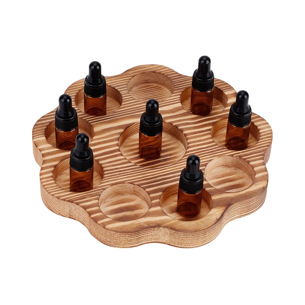 BENECREAT 6.5x0.65 inch(16.5x1.65cm) Flower-Shaped Wood Essential Oil Holder with 10 Slots