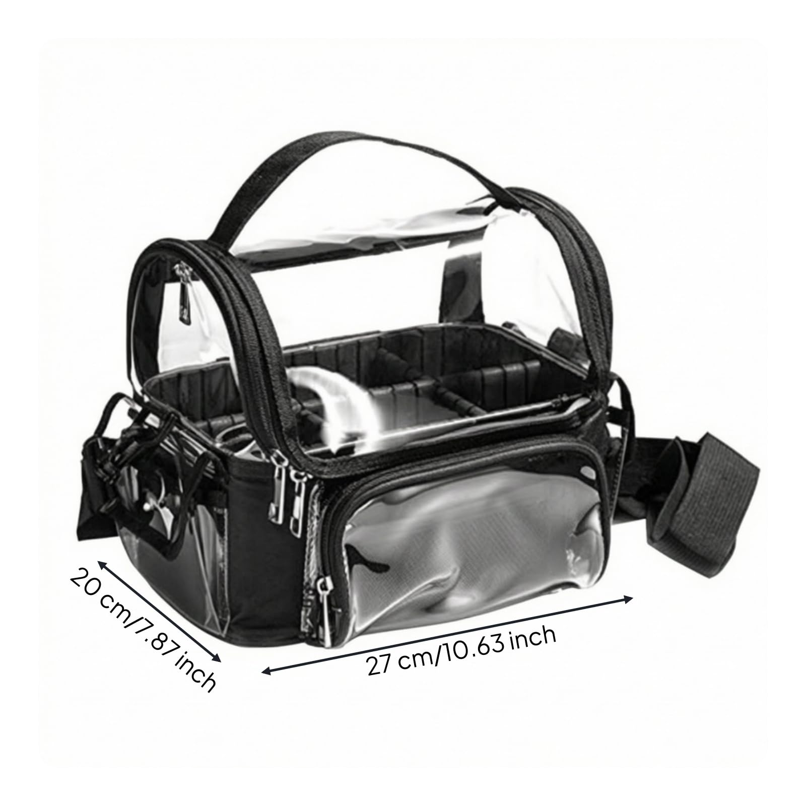 Trousse de Maquillage Organisateur Étui Cosmétique Pochette Transparente Sac de Toilette avec Poignée Confortable et Sangle Réglable pour Transport