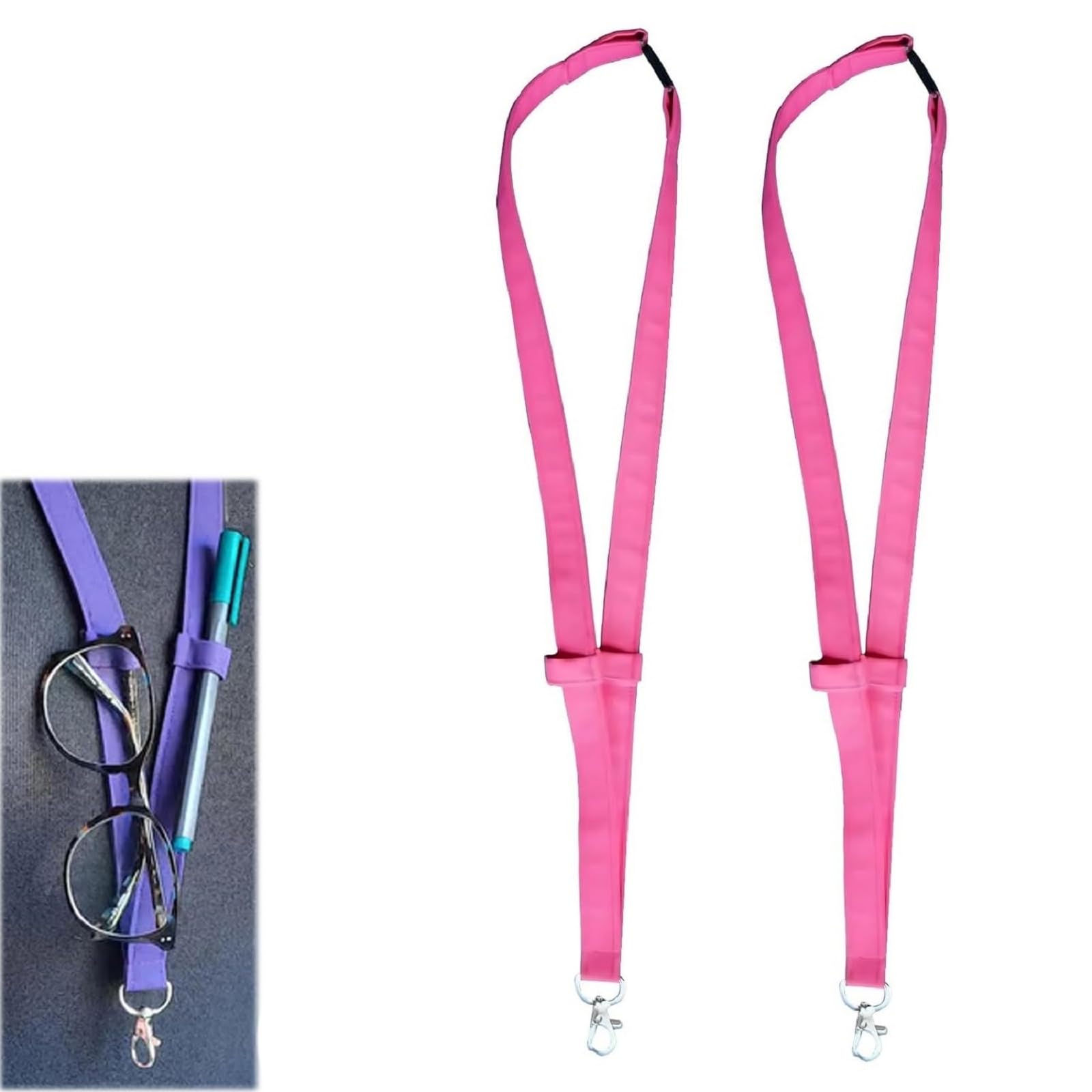 2pcs Plain Fabric Pen Lanyards, Lanyards with Pen and Glasses Holder, Anti-Lost Lanyard Pen Holder Gift for Teachers Stutend Doctor Nurse Office Workers (Pink)