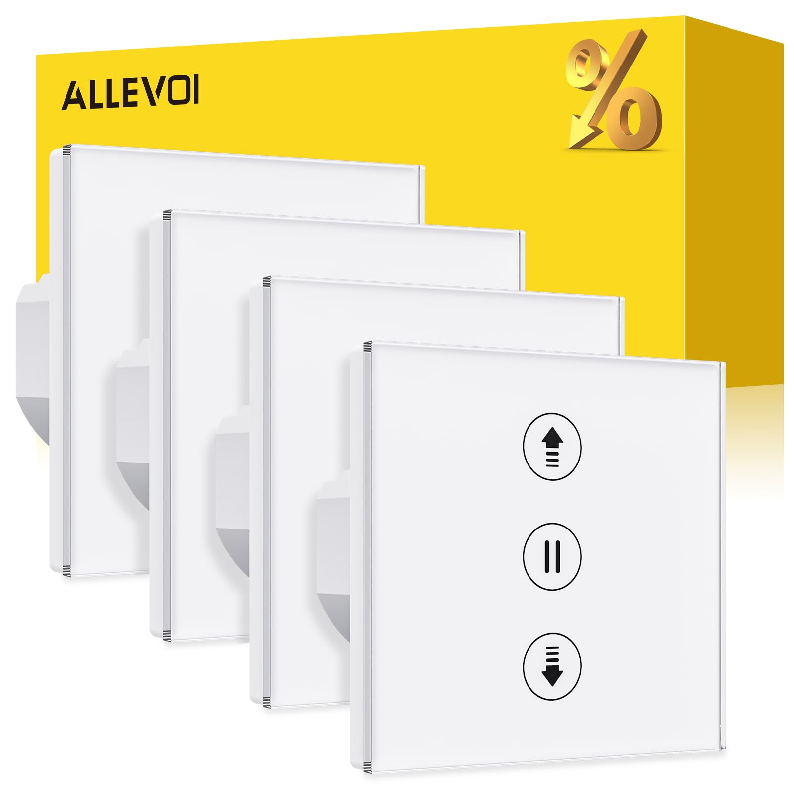 Allevoi Smart Shutter Switch with Percentage Control, 80 x 80 mm WiFi Shutter Switch, Voice Control Compatible with Alexa/Google Home/Smart Life, Neutral Cable Required