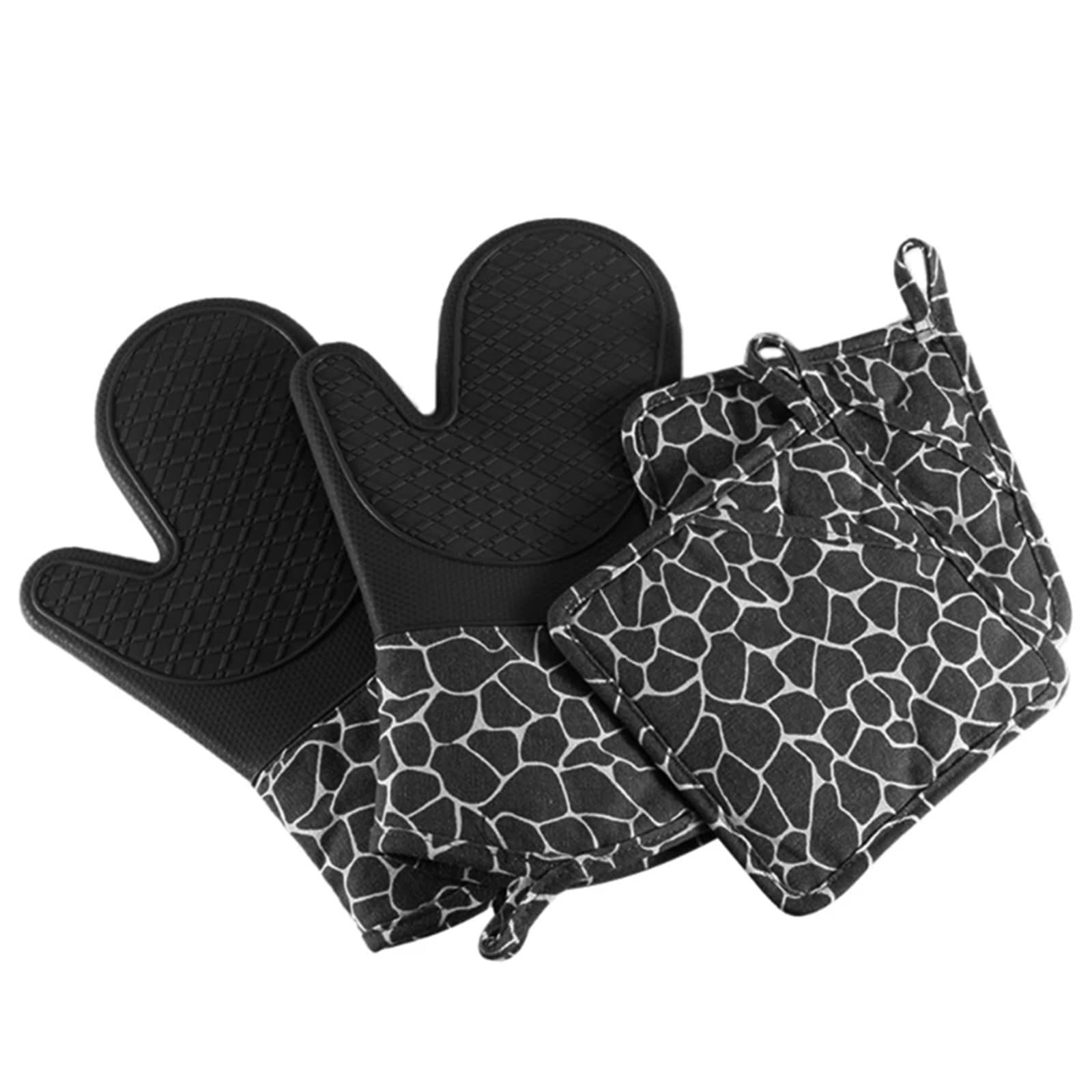 Manoplas De Horno Manoplas Profesionales de Silicona for Horno, Manoplas Resistentes al Calor fáciles Limpiar, manopla for Barbacoa, Guantes universales for Hornear for tareas Cocina(Black)